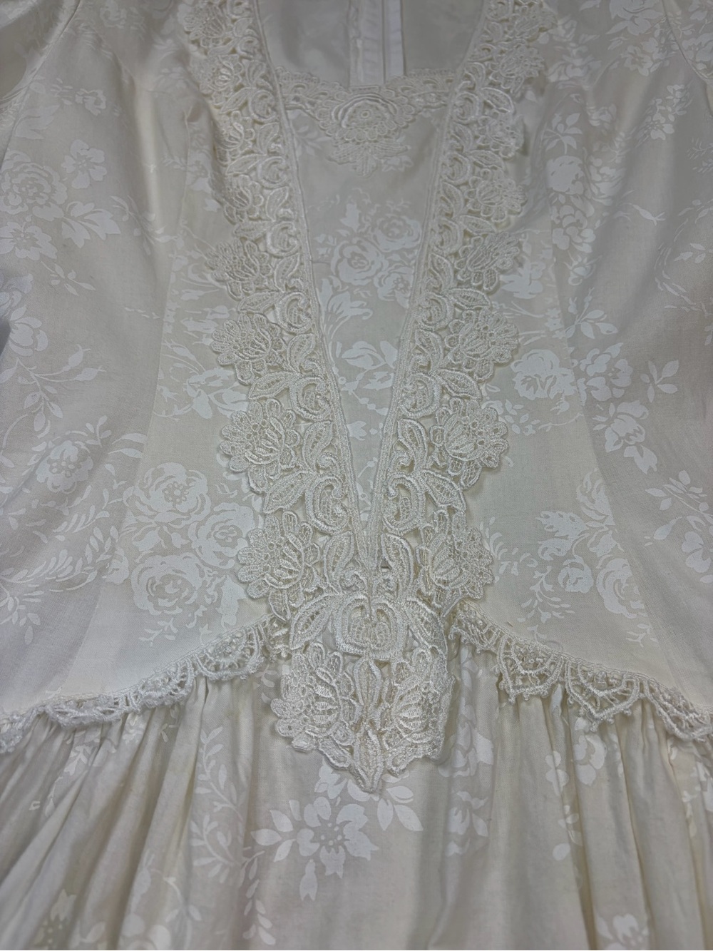 Vintage Scott McClintock Ivory Floral Lace Puff Sleeve Drop Waist Dress S Praire - Picture 14 of 16